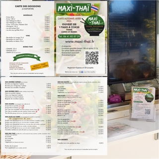Dépliant Menu A5 format fermé Maxi-Thai à Maxilly
