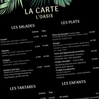 cartes menu l'oasis Saint-Gingolph